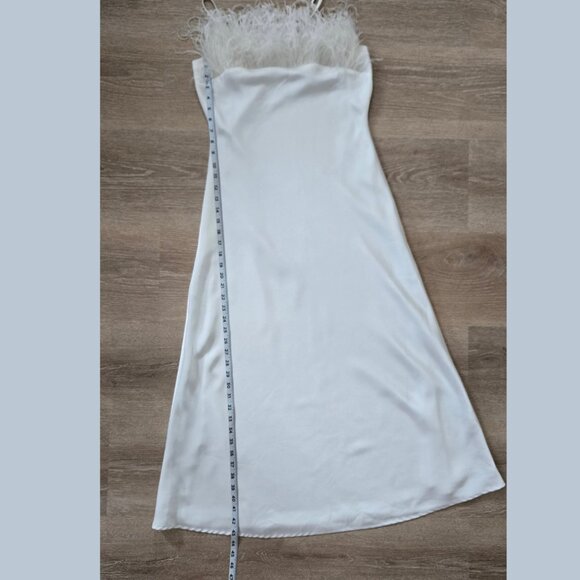 Line & Dot Kimi Dress Size Medium Feather Trim Satin MSRP $184 New Without Tags - Picture 8 of 17